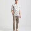 Pantaloni misto lino con elastici alle caviglie