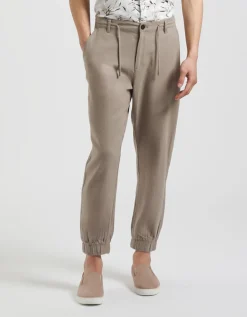 Pantaloni misto lino con elastici alle caviglie