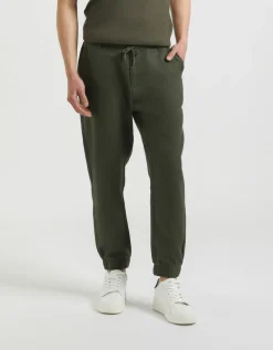 Pantaloni misto lino con elastici alle caviglie