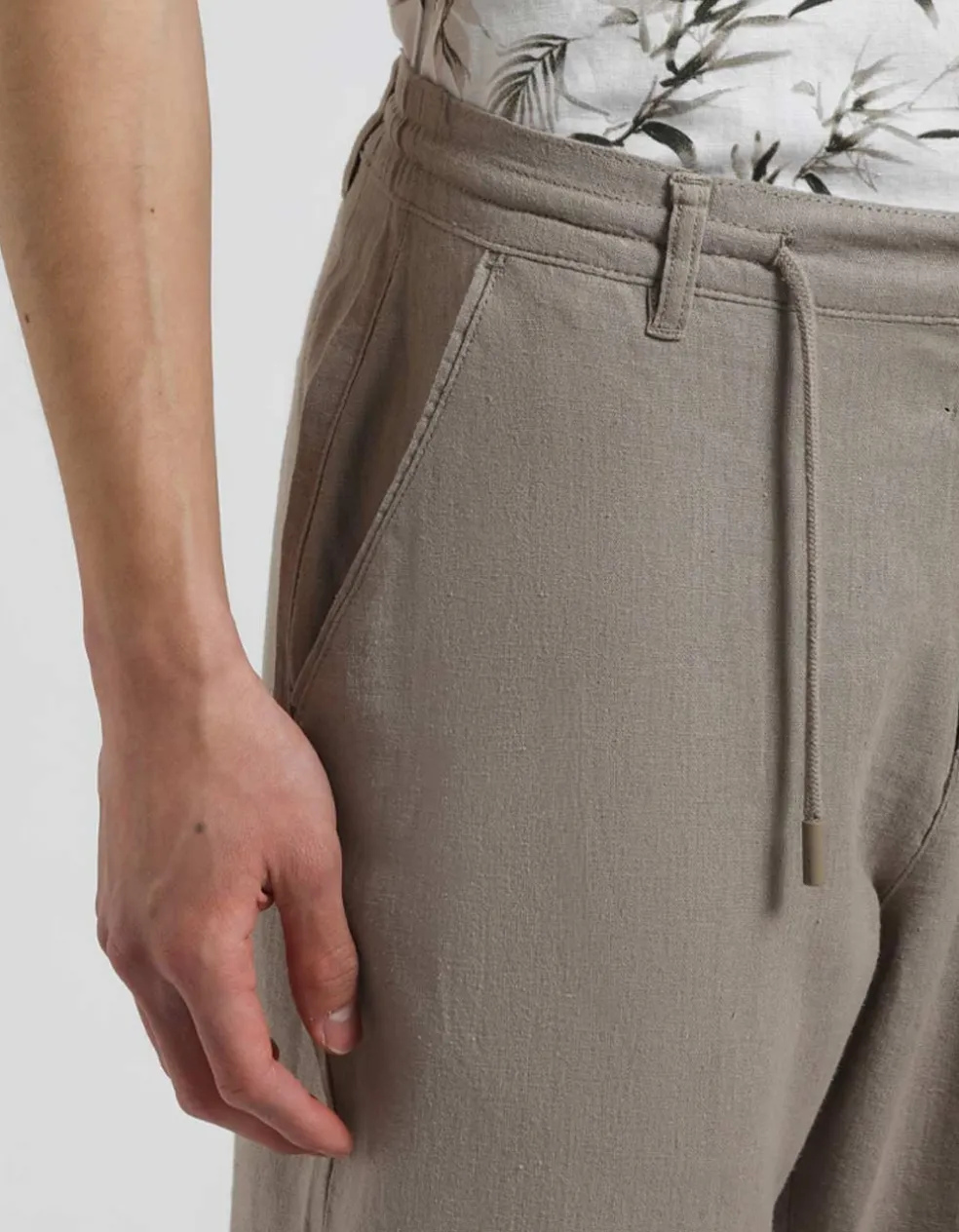 Pantaloni misto lino con elastici alle caviglie