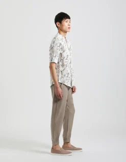 Pantaloni misto lino con elastici alle caviglie