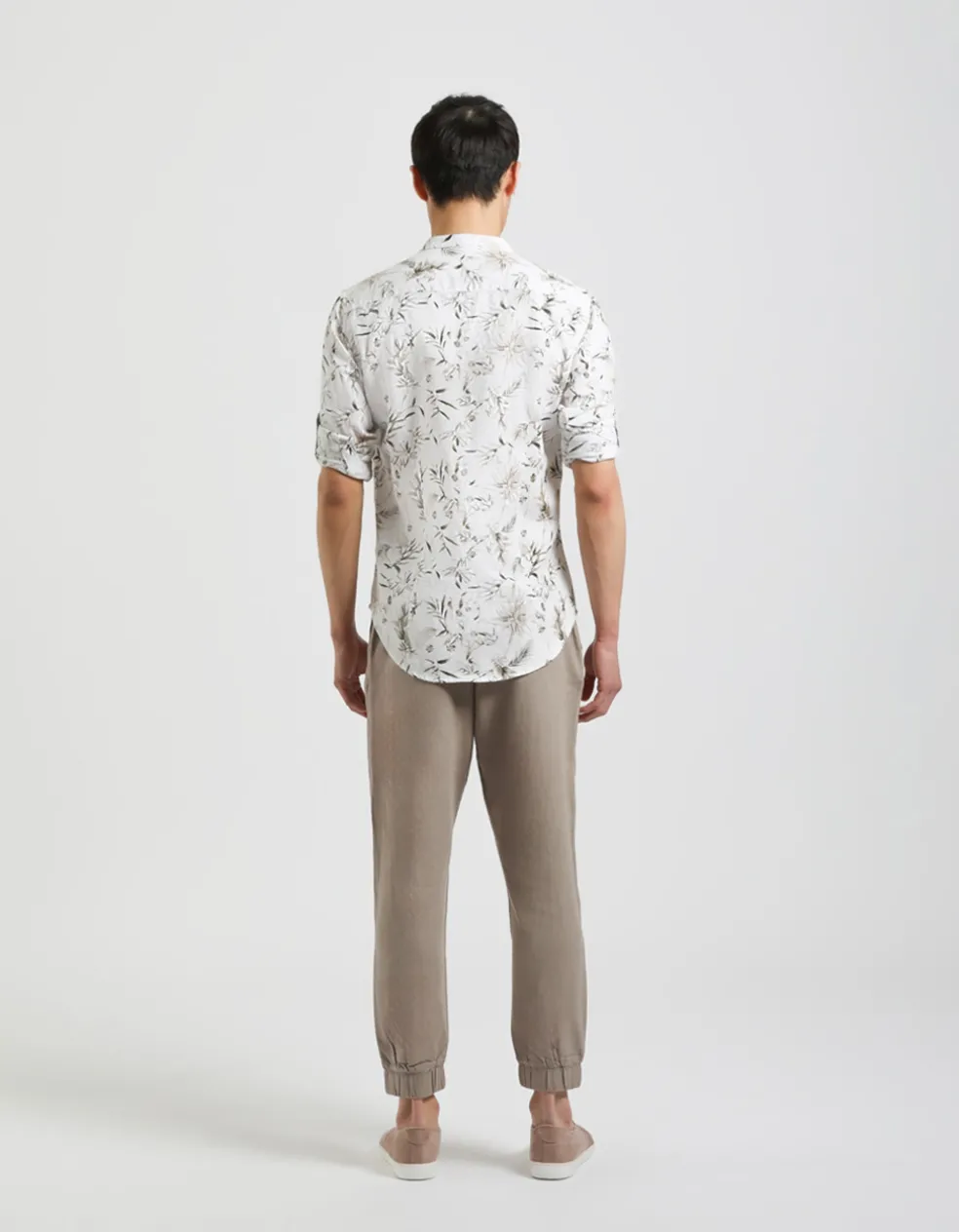 Pantaloni misto lino con elastici alle caviglie