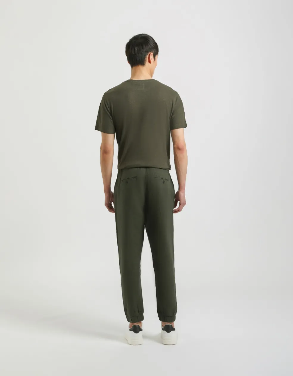 Pantaloni misto lino con elastici alle caviglie