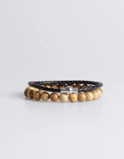 Set di bracciali in pietra e pelle