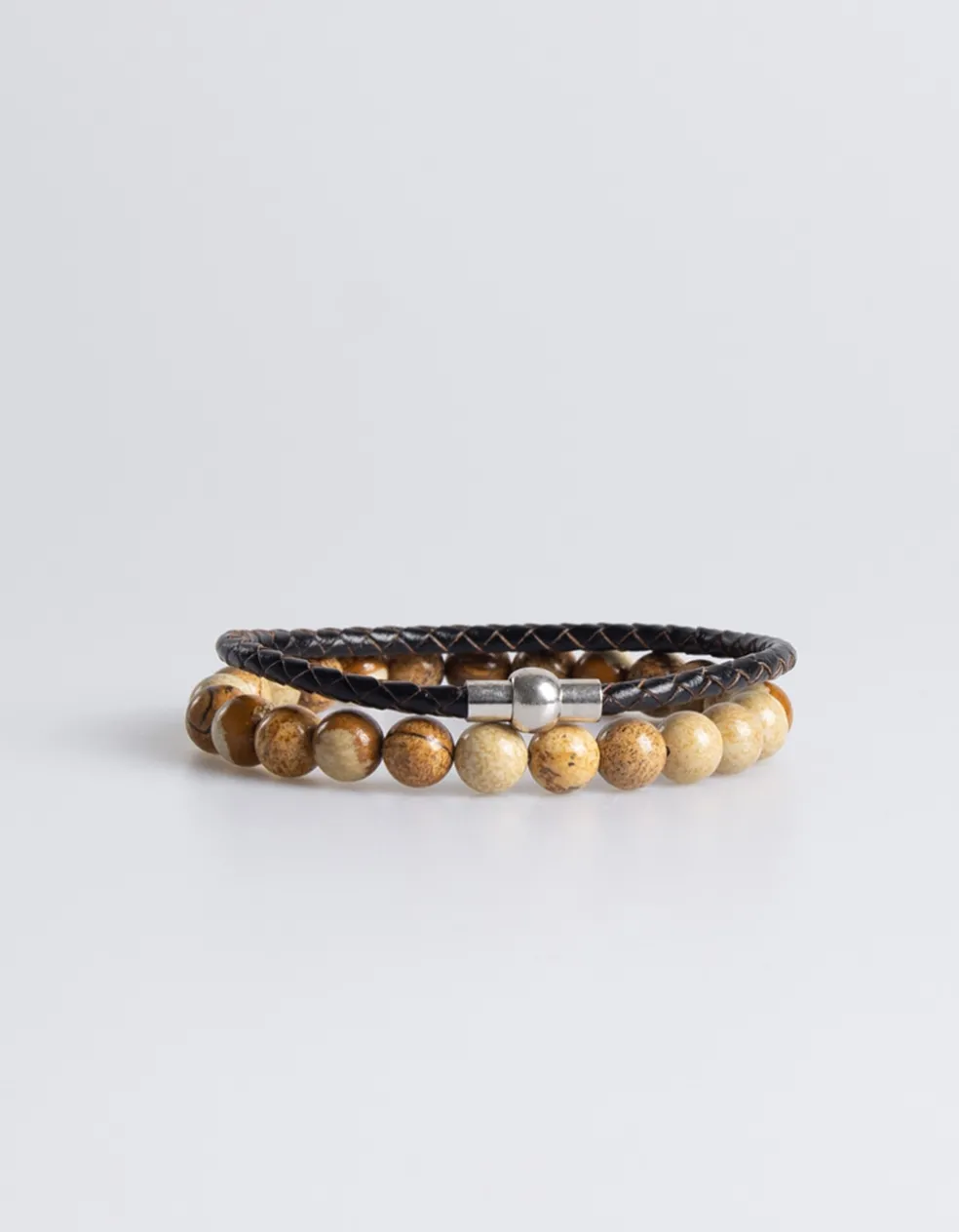 Set di bracciali in pietra e pelle