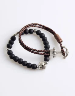 Set di bracciali in pietra e pelle